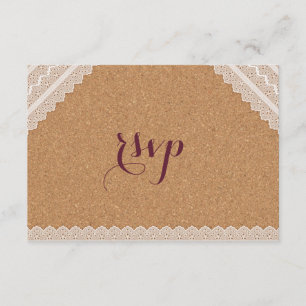 Vintag Lace Wine Cork Wedding RSVP Karte