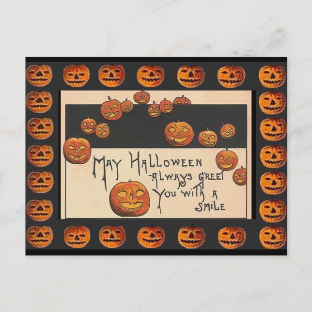 Vintag Lächeln Halloween Jack o'Lanterns Postkarte (Vorderseite)