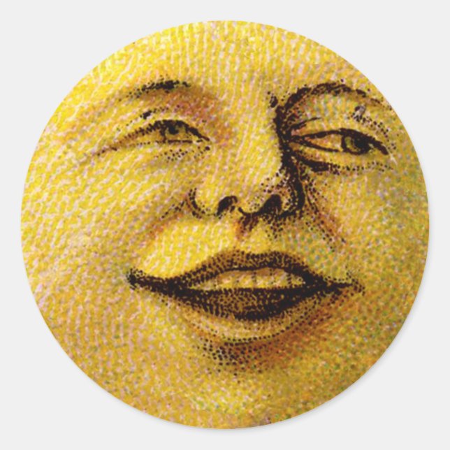 Vintag Lächelnde Moon-Gefälligkeitstags Runder Aufkleber (Vorderseite)