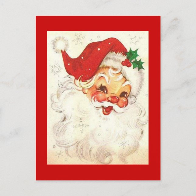 Vintag lächelnder Weihnachtsmann Feiertagspostkarte (Vorderseite)