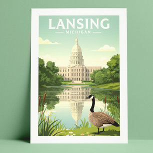 Vintag Lansing Michigan Postkarte
