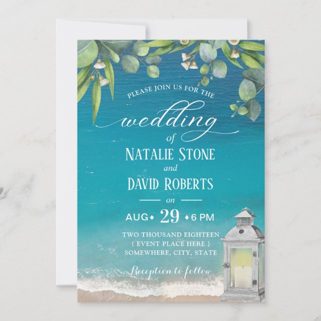 Vintag Lantern Elegante Foliage Beach Hochzeit Einladung (Vorderseite)