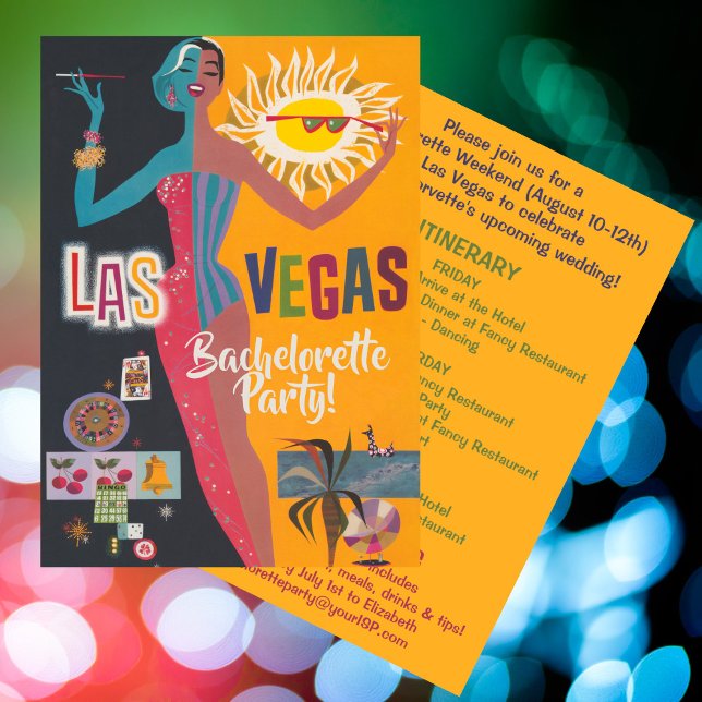 Vintag Las Vegas Bachelorette Weekend Party Einladung (Retro Bachelorette Party Invitation in Las Vegas! Originally a Vintage Las Vegas Travel Poster.)