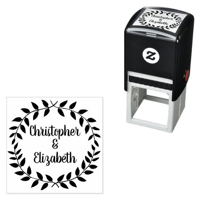 Vintag Laurel Wreath | Einfacher Name des Hochzeit Permastempel (Beispiel)