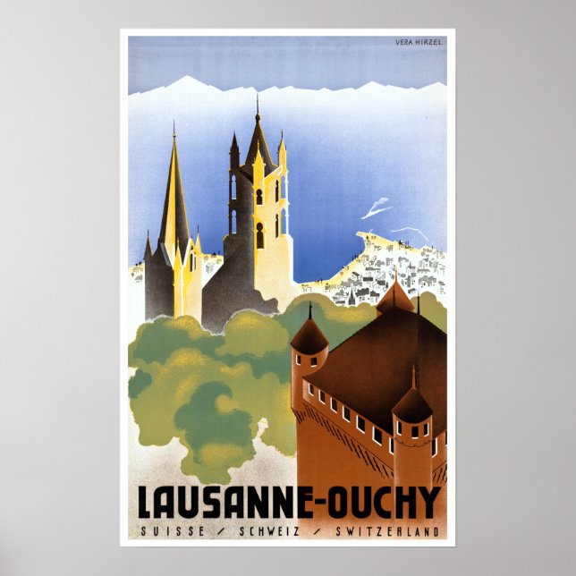Vintag Lausanne-Ouchy Schweiz Reisen Poster (Vorne)