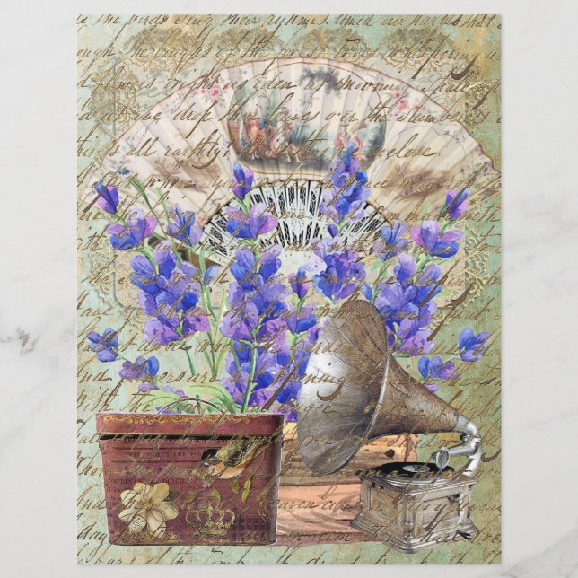 Vintag Lavender Lace Fan Hat Box Gramophon (Vorderseite)