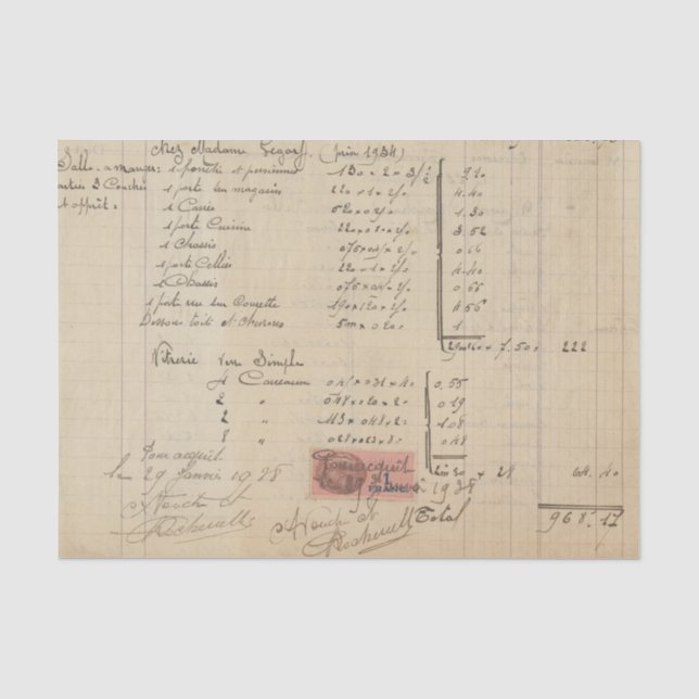 Vintag Ledger Reciept Seidenpapier (Vorderseite)