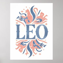 Vintag Leo Zodiac Sign Whimsical Illustration Poster