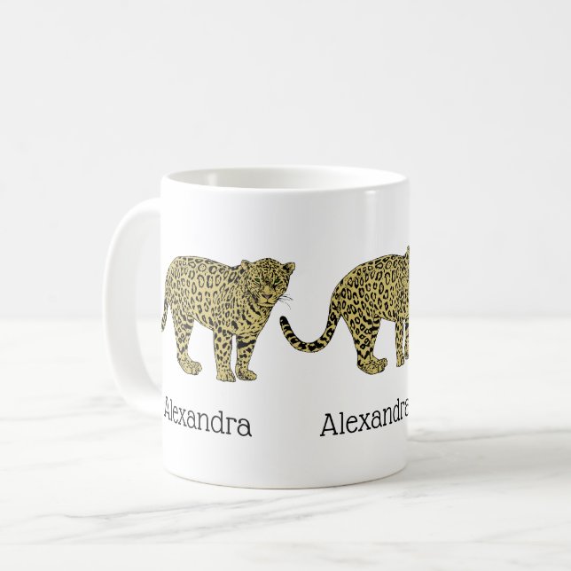 Vintag Leopard Cheetah Gepunktete Katze Zeichnend Kaffeetasse (Vorderseite Links)