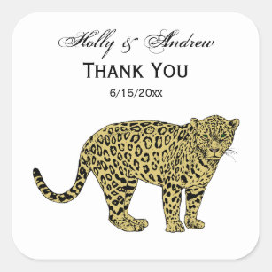Vintag Leopard Cheetah Gepunktete Katze Zeichnend Quadratischer Aufkleber