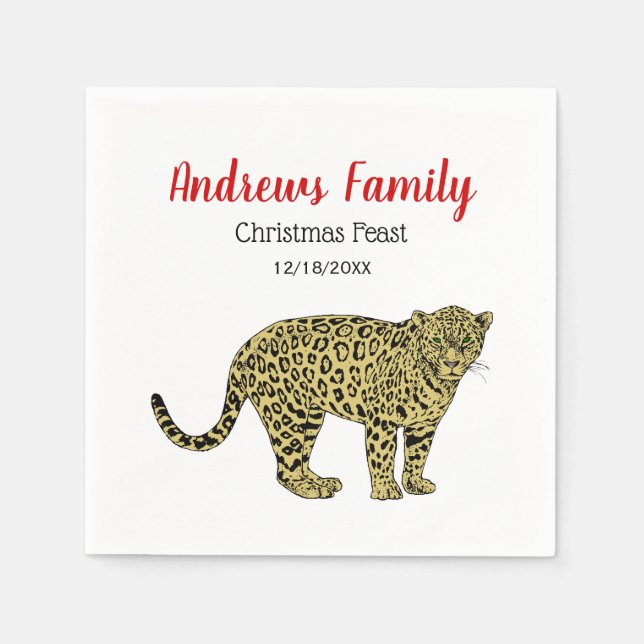 Vintag Leopard Cheetah Gepunktete Katze Zeichnend Serviette (Vorderseite)