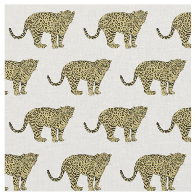 Vintag Leopard Cheetah Gepunktete Katze Zeichnend Stoff (Nahaufnahme)