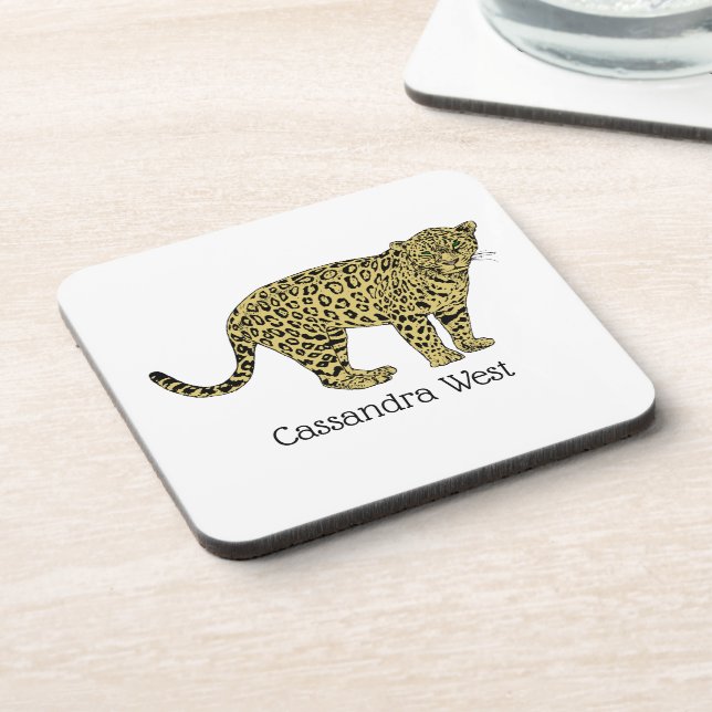 Vintag Leopard Cheetah Gepunktete Katze Zeichnend Untersetzer (Linke Seite)
