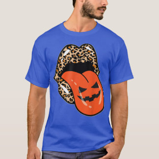 Vintag Leopard Lips Pumpkin Tongue Funny Hallowee T-Shirt