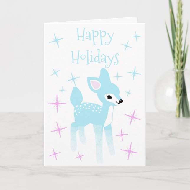 Vintag Light Sky Blue Deer Custom Christmas Karte (Vorderseite)