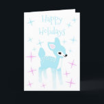 Vintag Light Sky Blue Deer Custom Christmas Karte<br><div class="desc">Sowohl die Nachricht auf der Vorderseite als auch das Innere dieser Urlaubskarte ist für Ihre eigene Touch bereit oder kann wie es ist links werden. Enthält eine niedliche Vintag-inspirierte Abbildung eines Hirsches oder eines Hirns in pastellblauem Set vor einem weißen Hintergrund mit Retropinken und hellblauen Sternen Akzenten.Auf der Innenseite des...</div>