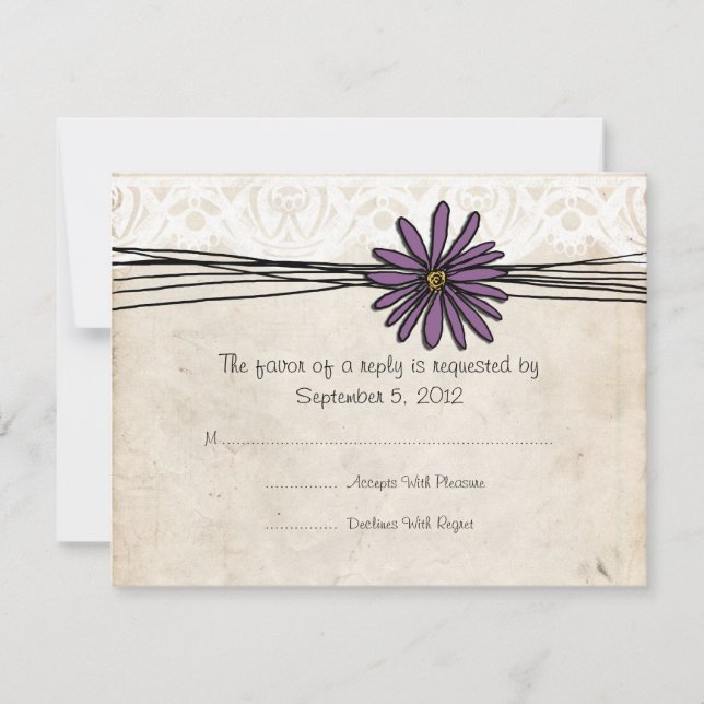 Vintag Lila Daisy Wedding RSVP Karte (Vorderseite)