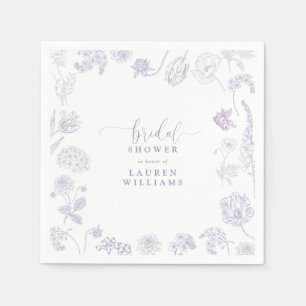 Vintag Lilac Lavender Floral Script Brautparty Serviette