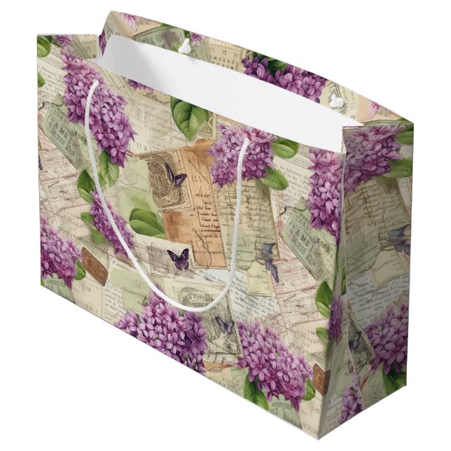 Vintag Lilac Pattern Große Geschenktüte (Rückseite Schrägansicht)