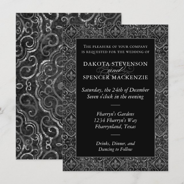 Vintag Lilie Damask | Grunge Wedding Einladung (Vorne/Hinten)