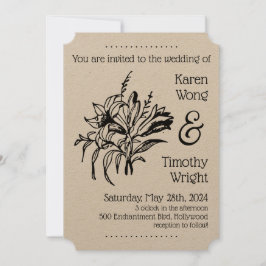Vintag Lily Floral Wedding Einladung
