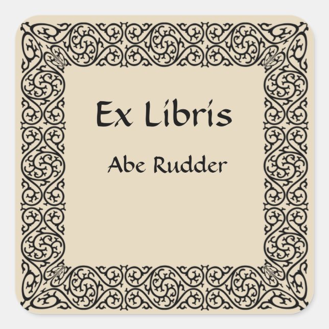 Vintag Line Art Wirbel Buchzeichen Quadratischer Aufkleber (Vorderseite)
