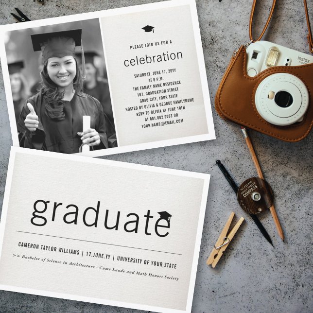 Vintag-Linen-Graduate-Foto-Graduierungsparty Einladung (Von Creator hochgeladen)