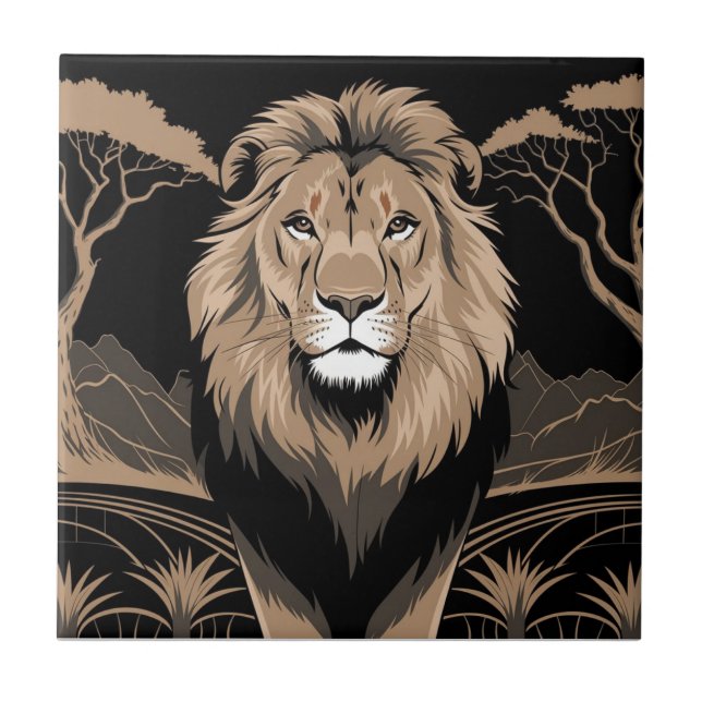 Vintag Lion Portrait Fliese (Vorderseite)