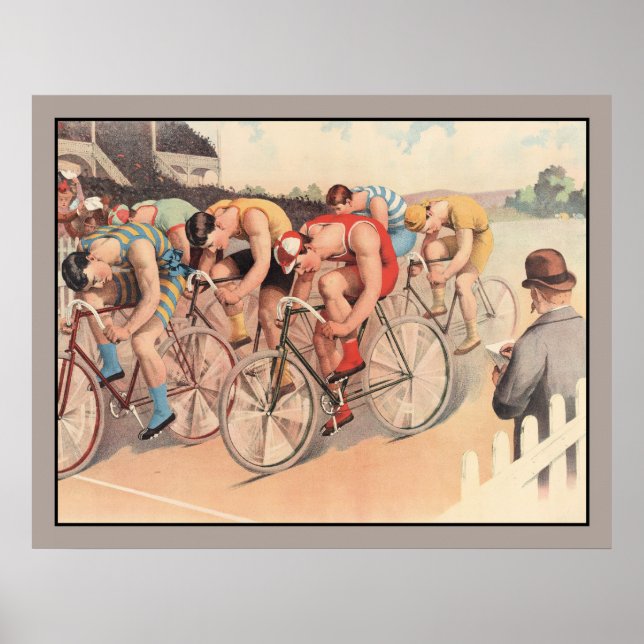 Vintag Litho Zeichnend Radrennen Poster (Vorne)