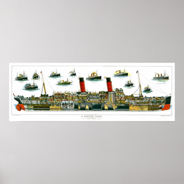 Vintag Lithograph British Ocean Liner RMS Caronia Poster (Vorne)
