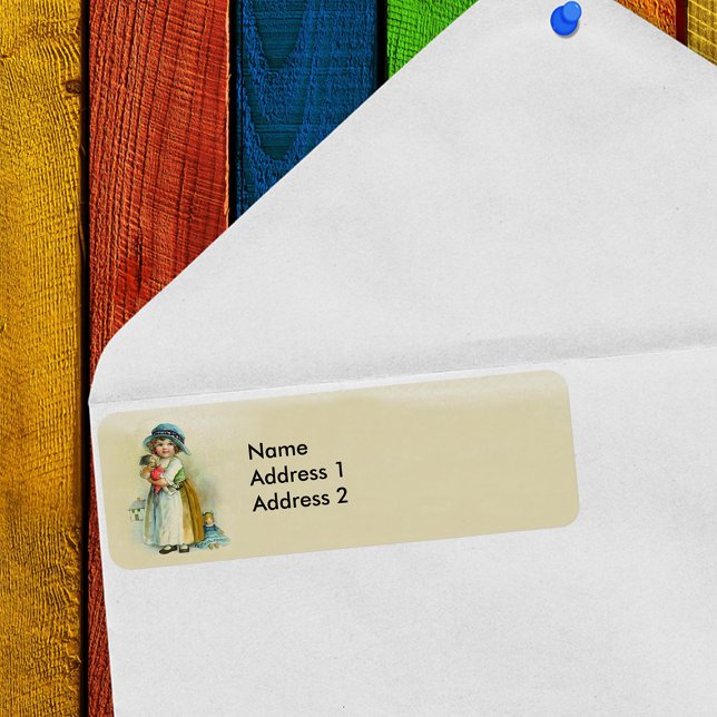 Vintag Little Girl Chubby Cheeks Hat Dolls (Little girl with dolls return address label.)