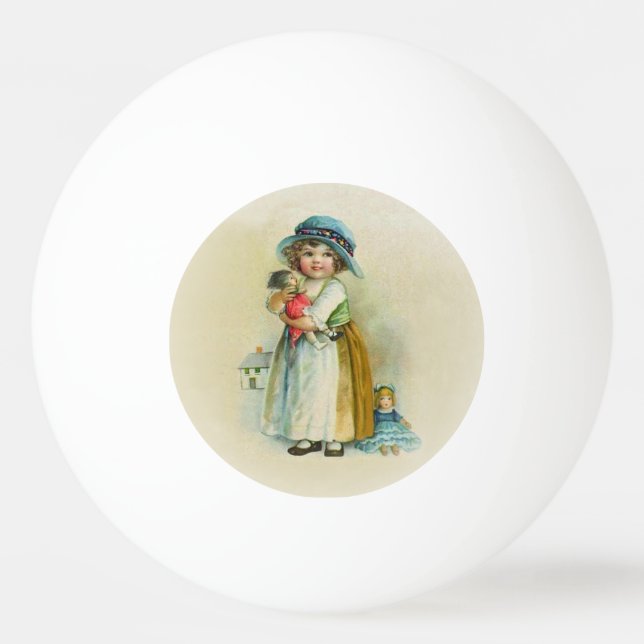 Vintag Little Girl Chubby Cheeks Hat Dolls Tischtennisball (Vorderseite)