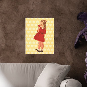 Vintag Little Girl Red Dress Apple Leinwanddruck