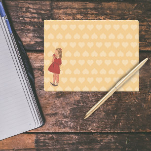 Vintag Little Girl Red Dress Apple Post-it Klebezettel