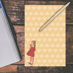 Vintag Little Girl Red Dress Apple Post-it Klebezettel