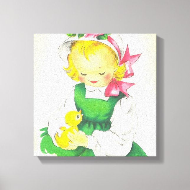 Vintag Little Girl Retro Niedlich Leinwanddruck (Vorderseite)