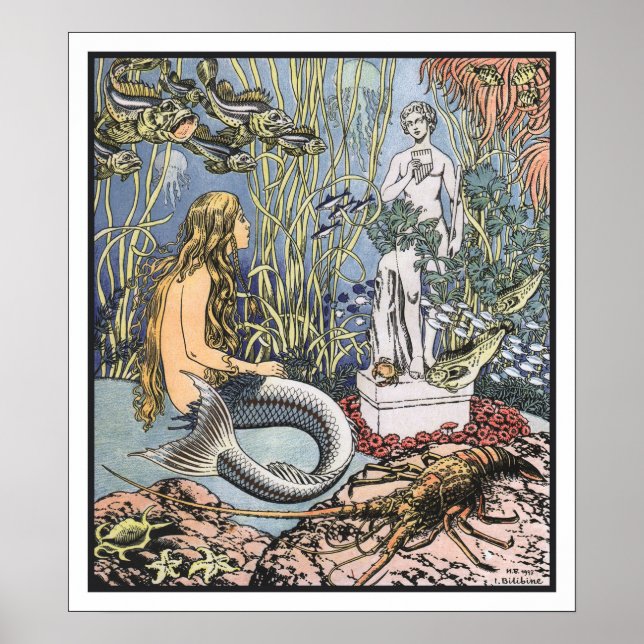 Vintag Little Mermaid Mairy Tale Illustration Poster (Vorne)
