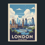 Vintag London Großbritannien Britische Sehenswürdi Postkarte<br><div class="desc">Jeder würde Liebe haben,  diese Vintage Landmarktreisekarte mit einer Retro-Illustration der britischen Sehenswürdigkeiten von London England,  einschließlich Big Ben und London Eye zu erhalten!</div>