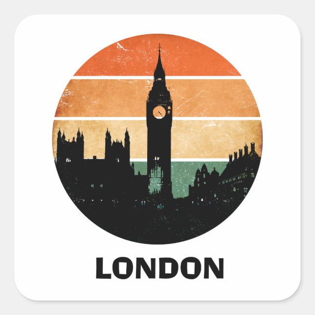 Vintag London Sunset Cityscape Travel Souvenir Quadratischer Aufkleber (Vorderseite)