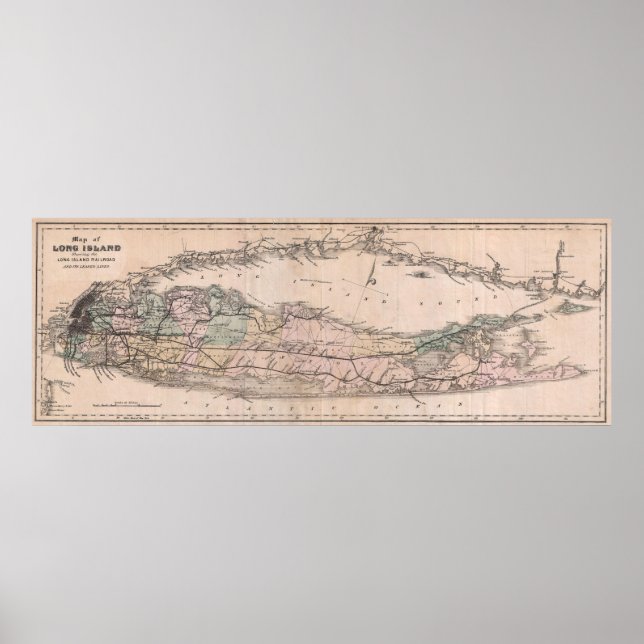 Vintag Long Island NY Railroad Map (1882) Poster (Vorne)