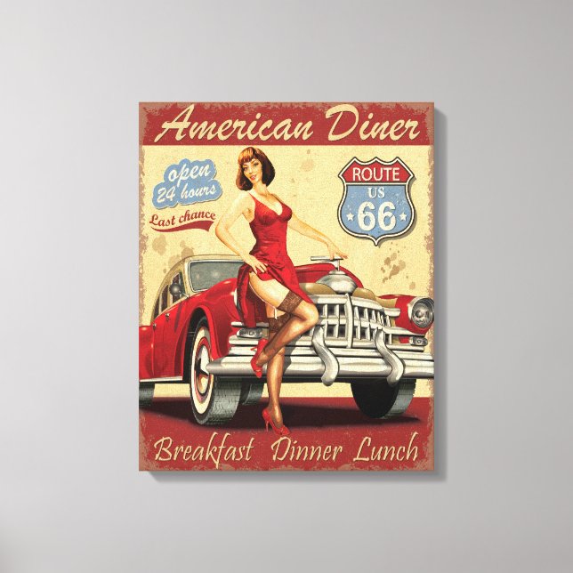 Vintag Look American Diner Route 66 Babe Leinwanddruck (Vorderseite)