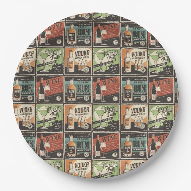 Vintag Look Bar Drink Tiles Pappteller (Vorderseite)