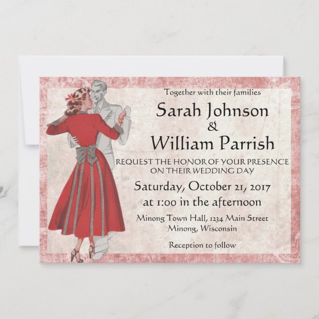 Vintag Look Dance Couple Einladung (Vorderseite)