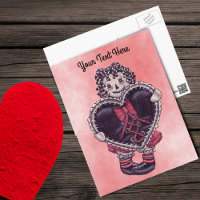 Vintag Look Gothic Rag Doll Black Heart Pink