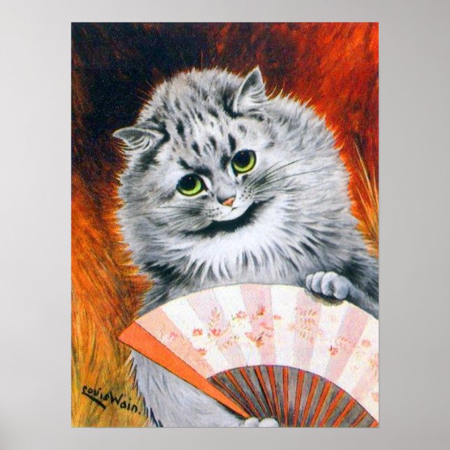 Vintag Louis Wain Cat mit Fan Poster (Vorne)