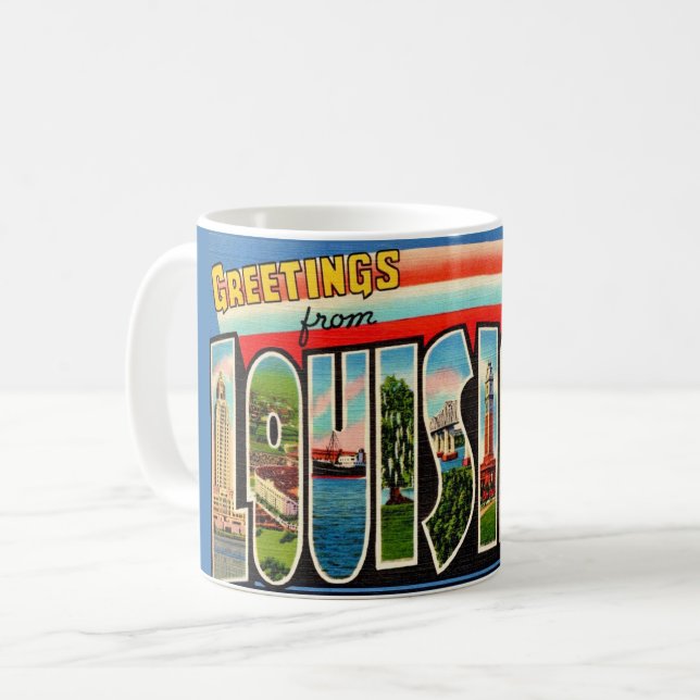 Vintag Louisiana Grußkarte Kaffeetasse (Vorderseite Links)