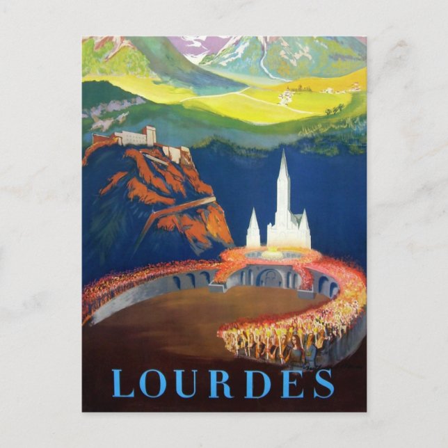 Vintag Lourdes France Travel Postkarte (Vorderseite)