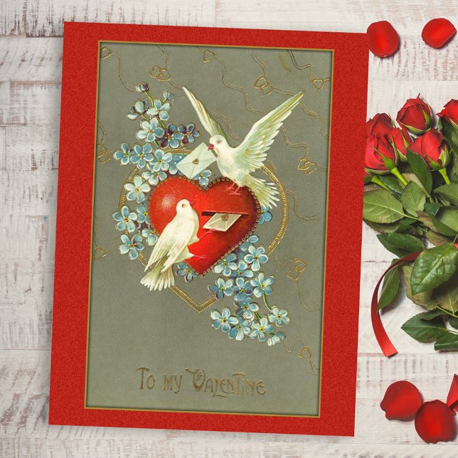 Vintag Love Birds Valentine Postkarte (Von Creator hochgeladen)