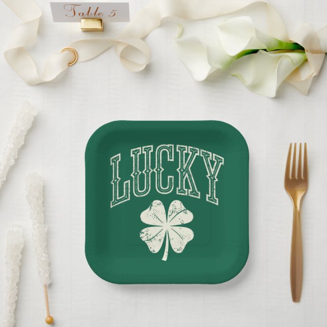 Vintag Lucky Clover St Patrick's Day Pappteller (Hochzeit)