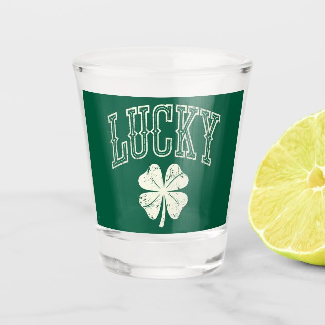 Vintag Lucky Clover St Patrick's Day Schnapsglas (Vorderseite)